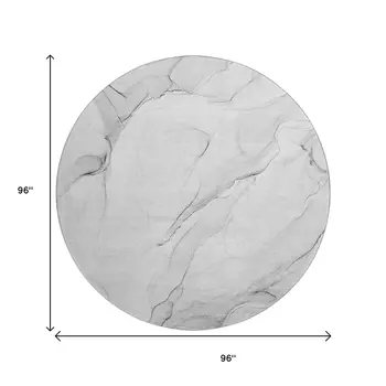 8' Gray And Ivory Abstract Washable Round Rug With UV Protection
