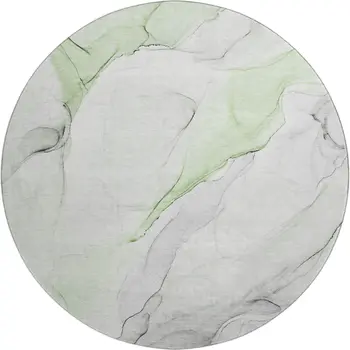 8' Green And Ivory Abstract Washable Round Rug With UV Protection