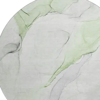 8' Green And Ivory Abstract Washable Round Rug With UV Protection