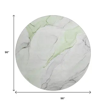 8' Green And Ivory Abstract Washable Round Rug With UV Protection