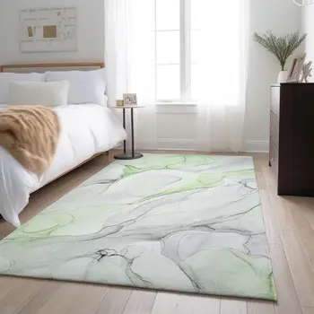 8' X 10' Green And Ivory Abstract Washable Area Rug With UV Protection