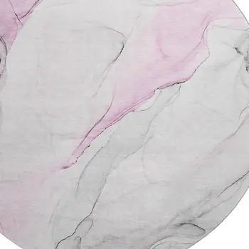 8' Pink And Ivory Abstract Washable Round Rug With UV Protection