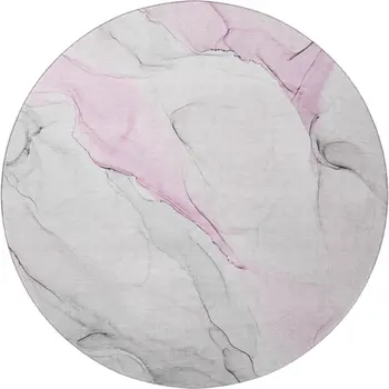 8' Pink And Ivory Abstract Washable Round Rug With UV Protection