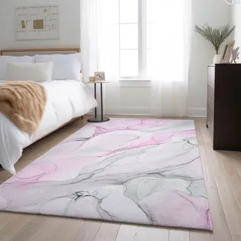 9' X 12' Pink And Ivory Abstract Washable Area Rug With UV Protection