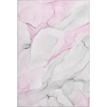 9' X 12' Pink And Ivory Abstract Washable Area Rug With UV Protection