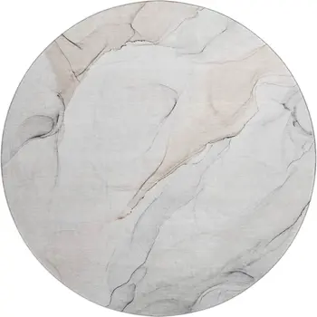 8' Ivory And Beige Abstract Washable Round Rug With UV Protection
