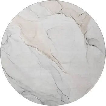 8' Ivory And Beige Abstract Washable Round Rug With UV Protection
