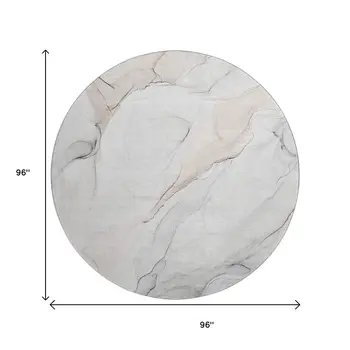 8' Ivory And Beige Abstract Washable Round Rug With UV Protection