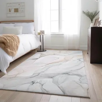 9' X 12' Ivory And Beige Abstract Washable Area Rug With UV Protection