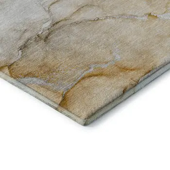3' X 5' Brown And Ivory Abstract Washable Area Rug With UV Protection