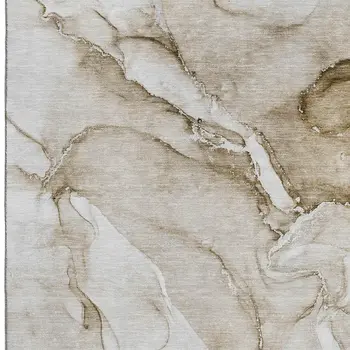 3' X 5' Brown And Ivory Abstract Washable Area Rug With UV Protection
