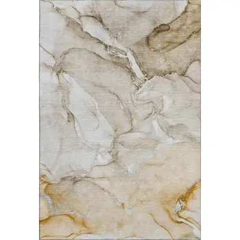 5' X 8' Brown And Ivory Abstract Washable Area Rug With UV Protection