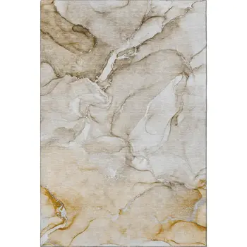 8' X 10' Brown And Ivory Abstract Washable Area Rug With UV Protection