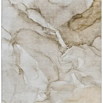 10' X 14' Brown And Ivory Abstract Washable Area Rug With UV Protection