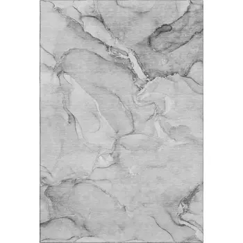 3' X 5' Gray And Ivory Abstract Washable Area Rug With UV Protection