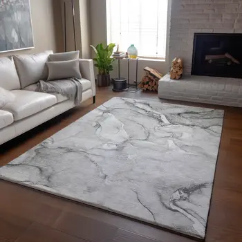 3' X 5' Gray And Ivory Abstract Washable Area Rug With UV Protection