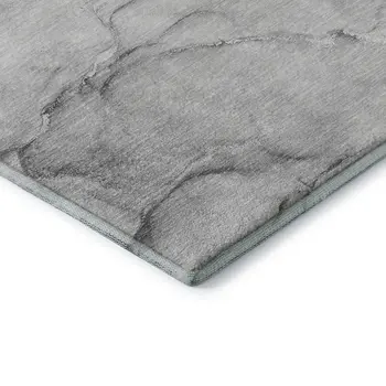 8' Gray And Ivory Abstract Washable Round Rug With UV Protection