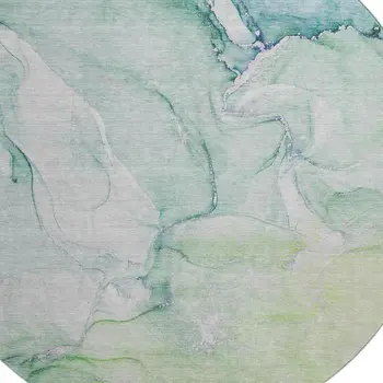 8' Green Blue And Ivory Abstract Washable Round Rug With UV Protection