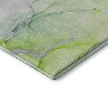 10' X 14' Green Blue And Ivory Abstract Washable Area Rug With UV Protection
