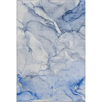 9' X 12' Navy Blue And Ivory Abstract Washable Area Rug With UV Protection