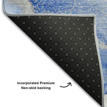 9' X 12' Navy Blue And Ivory Abstract Washable Area Rug With UV Protection