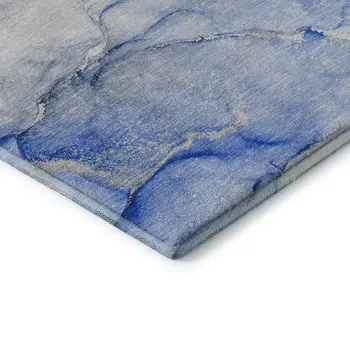 9' X 12' Navy Blue And Ivory Abstract Washable Area Rug With UV Protection