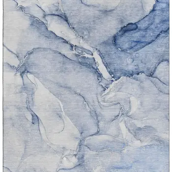 9' X 12' Navy Blue And Ivory Abstract Washable Area Rug With UV Protection