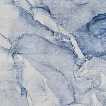 10' X 14' Navy Blue And Ivory Abstract Washable Area Rug With UV Protection