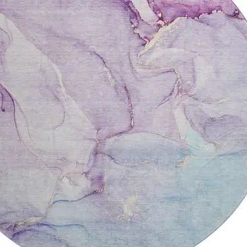 8' Purple Blue And Ivory Abstract Washable Round Rug With UV Protection
