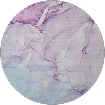 8' Purple Blue And Ivory Abstract Washable Round Rug With UV Protection