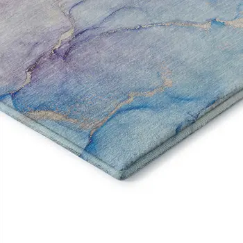 9' X 12' Purple Blue And Ivory Abstract Washable Area Rug With UV Protection