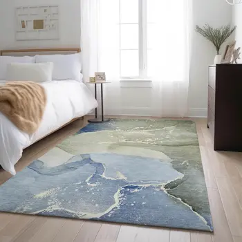 3' X 5' Blue Gray And Ivory Abstract Washable Area Rug With UV Protection