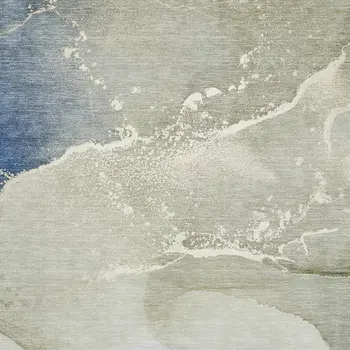 3' X 5' Blue Gray And Ivory Abstract Washable Area Rug With UV Protection