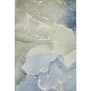 3' X 5' Blue Gray And Ivory Abstract Washable Area Rug With UV Protection