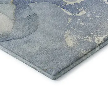 8' Blue Gray And Ivory Abstract Washable Round Rug With UV Protection