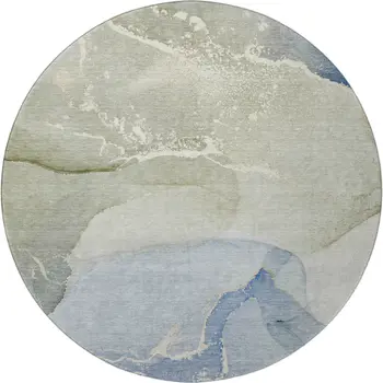 8' Blue Gray And Ivory Abstract Washable Round Rug With UV Protection