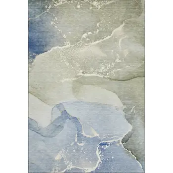 8' X 10' Blue Gray And Ivory Abstract Washable Area Rug With UV Protection