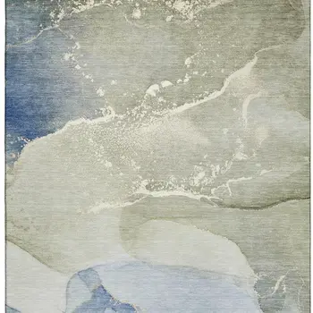 10' X 14' Blue Gray And Ivory Abstract Washable Area Rug With UV Protection