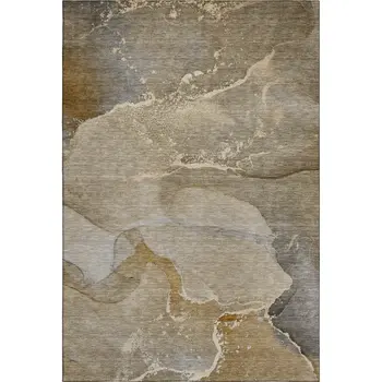 5' X 8' Brown Gray And Ivory Abstract Washable Area Rug With UV Protection