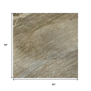 5' X 8' Brown Gray And Ivory Abstract Washable Area Rug With UV Protection