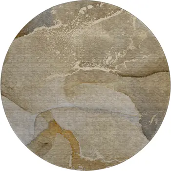 8' Brown Gray And Ivory Abstract Washable Round Rug With UV Protection