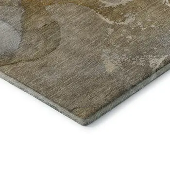 8' Brown Gray And Ivory Abstract Washable Round Rug With UV Protection