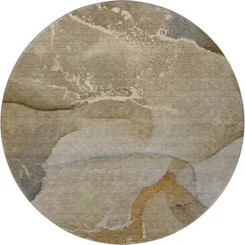 8' Brown Gray And Ivory Abstract Washable Round Rug With UV Protection