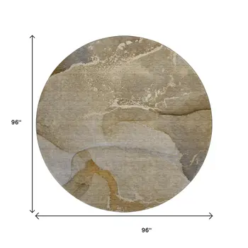 8' Brown Gray And Ivory Abstract Washable Round Rug With UV Protection