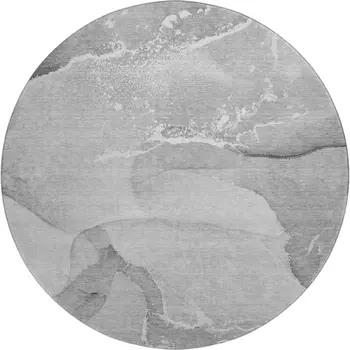 8' Gray And Ivory Abstract Washable Round Rug With UV Protection