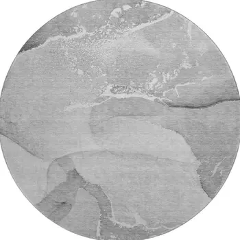 8' Gray And Ivory Abstract Washable Round Rug With UV Protection