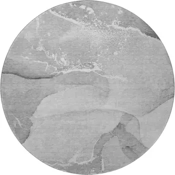 8' Gray And Ivory Abstract Washable Round Rug With UV Protection