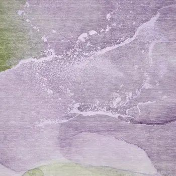 3' X 5' Purple Green And Ivory Abstract Washable Area Rug With UV Protection