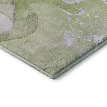 8' Purple Green And Ivory Abstract Washable Round Rug With UV Protection
