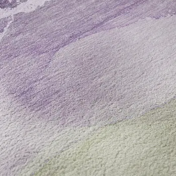 8' Purple Green And Ivory Abstract Washable Round Rug With UV Protection